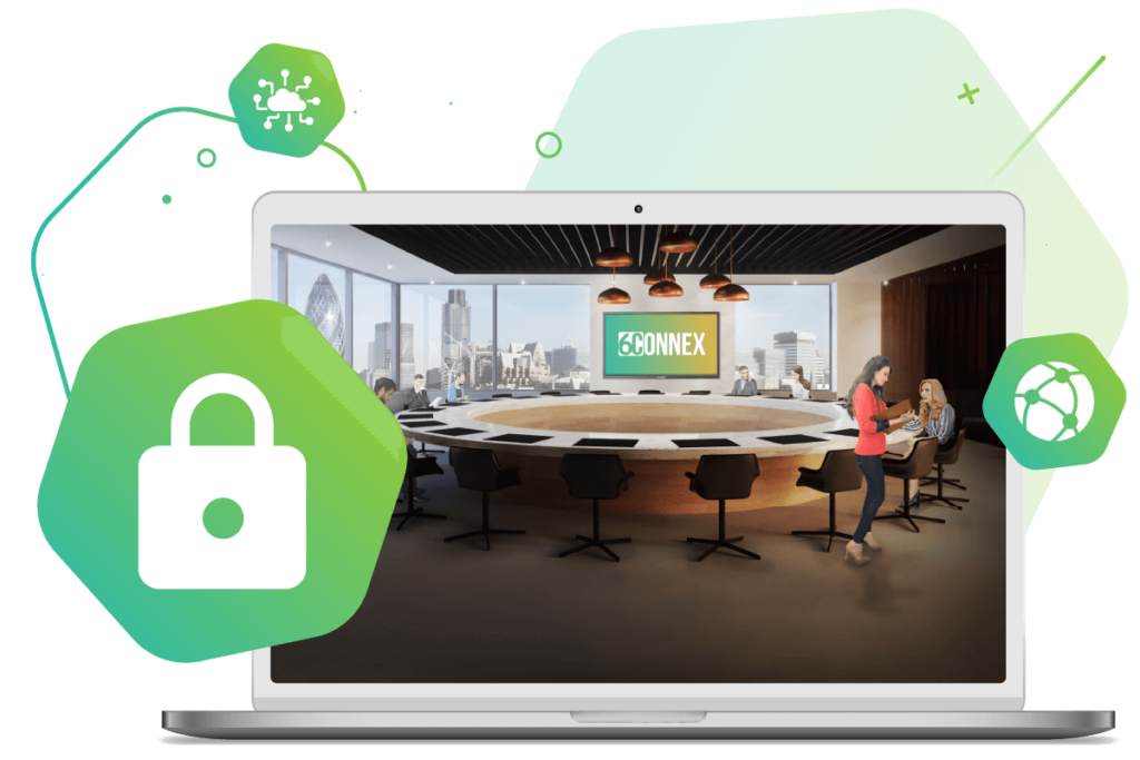 6connex virtual event platform security and privacy in meeting room header