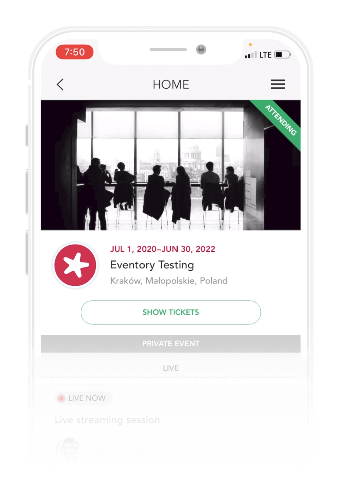 Eventory gives you access to an event's details, schedules, other attendees, and much more.