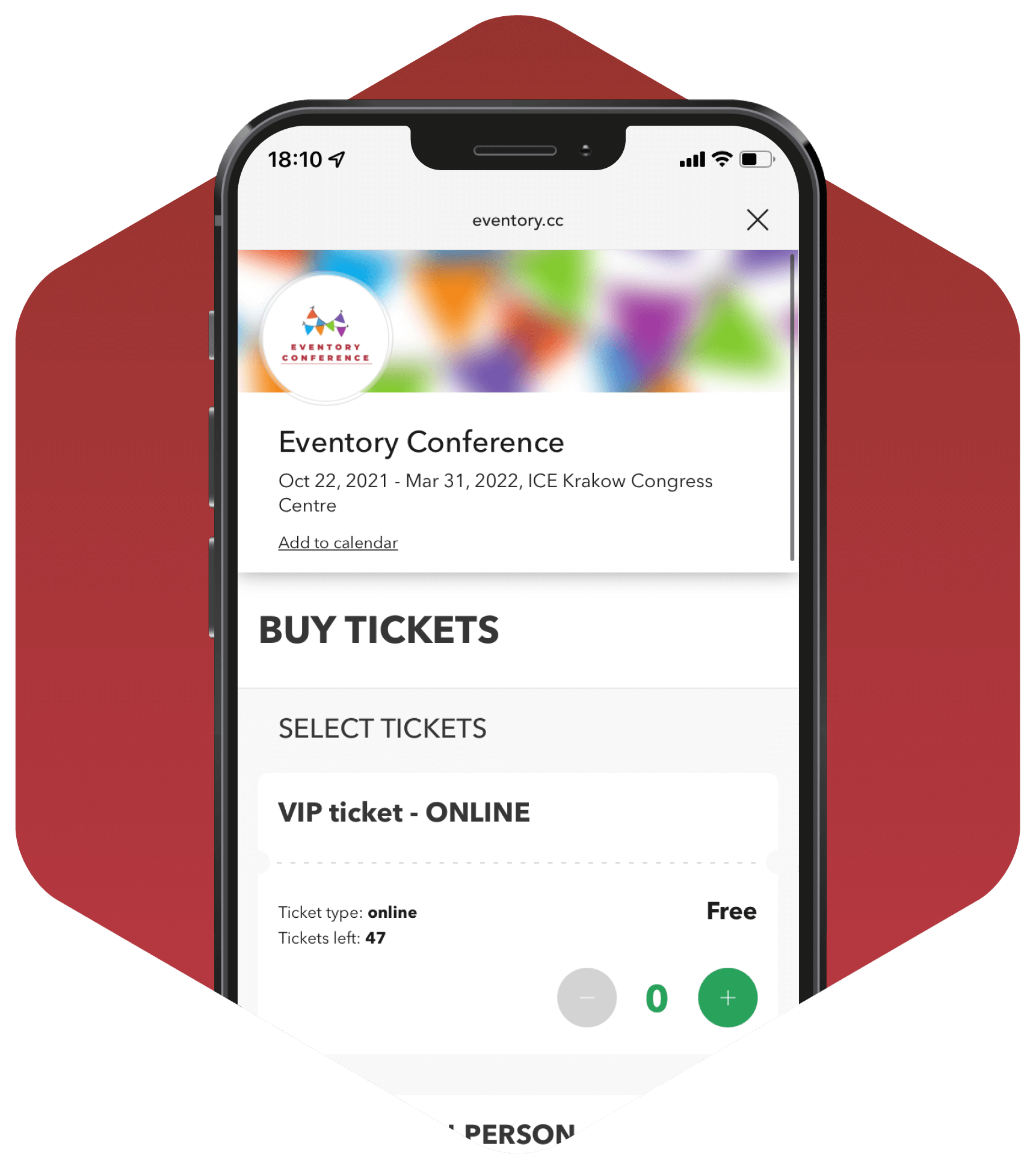 A screenshot of our Eventory App for event attendees