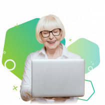 woman with glasses on a computer
